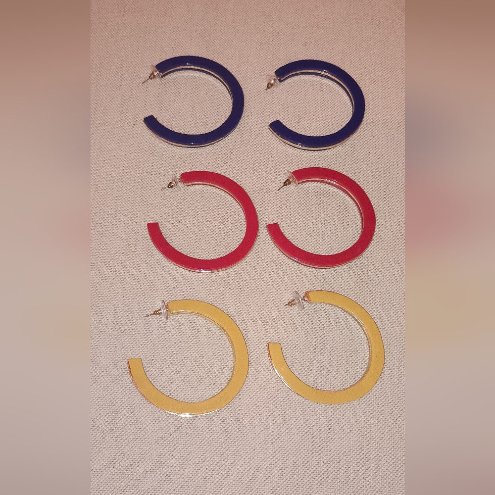 Retro Red Blue Yellow Resin Large Hoop Earrings